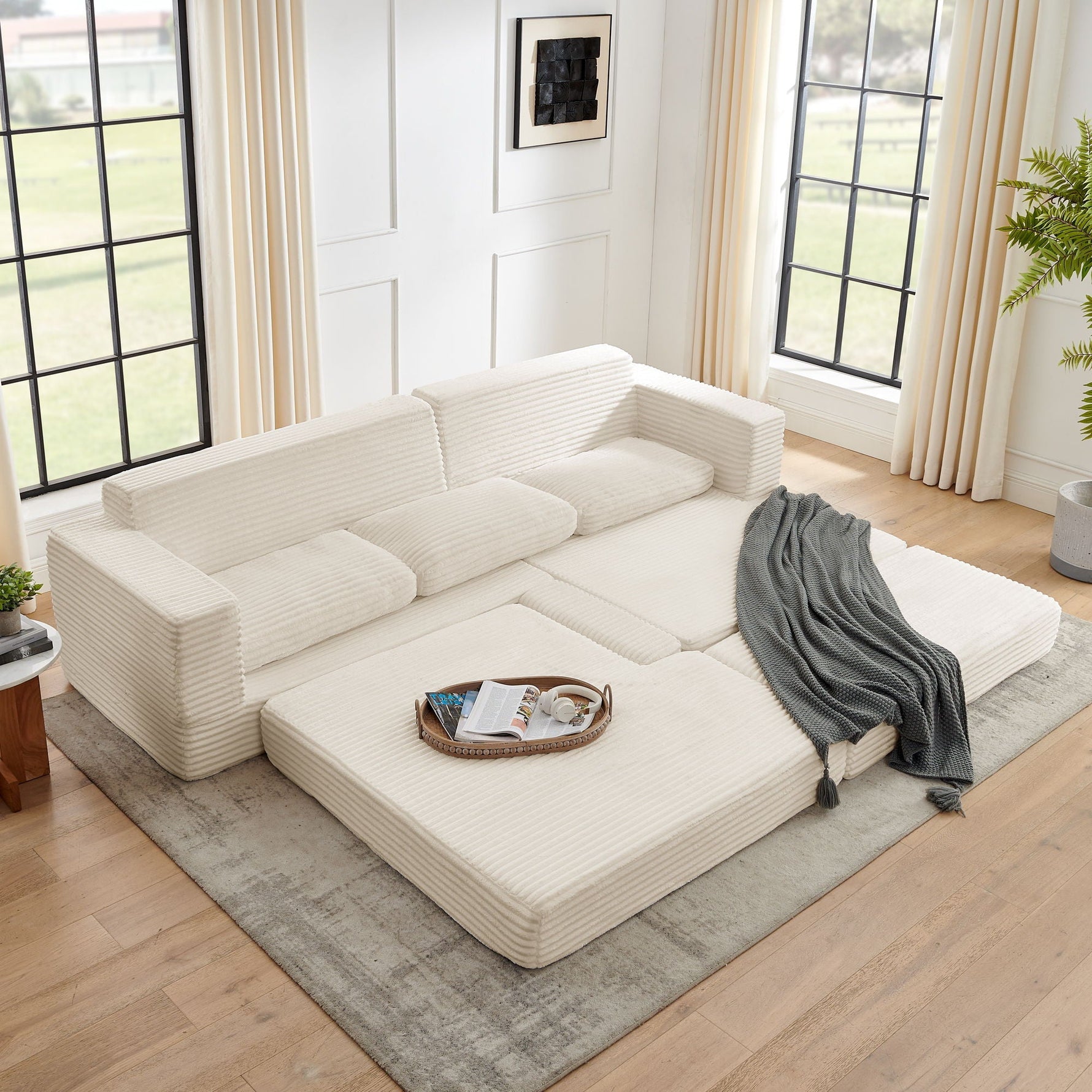 Modern Minimalist L Shape Modular Sectional Sofa, Couch