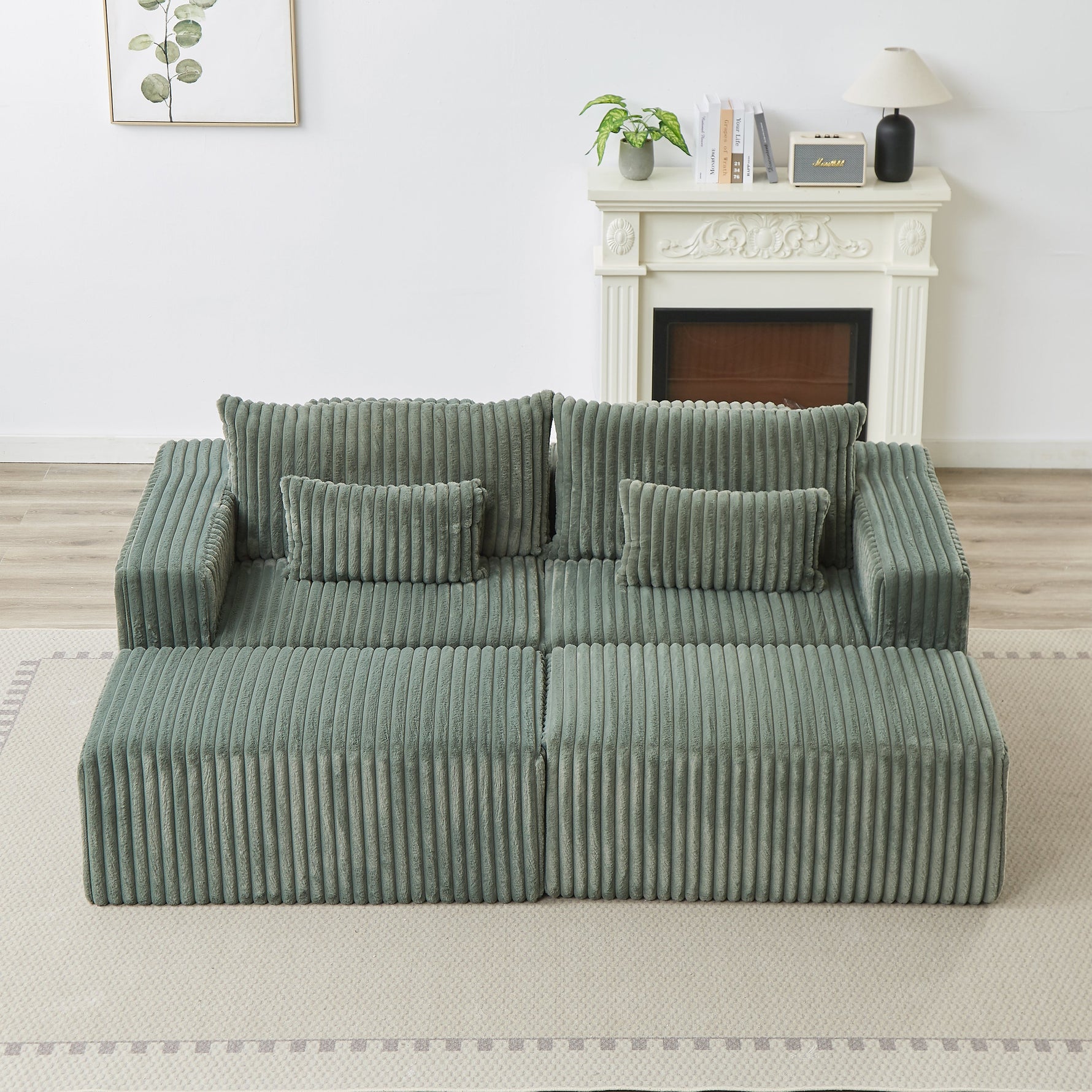 87' Oversized Sectional Lounge Chaise with Plush Corduroy Fabric