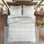3 Piece Seersucker Quilt Set Taupe Blue King Cal King