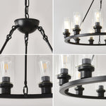 Black Wagon Wheel Chandelier 31.5 Inch Modern Farmhouse Pendant Light