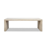 Veda 94' Reclaimed Wood Stacked Geometric Waterfall Dining Table, Seats up to 8, Whitewashed Natural Reclaimed Pine Wood