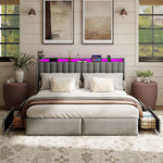 King Upholstered Bed Frame With 4 Storage Drawers, RGB LED Lights & USB / Type-C Charging Station