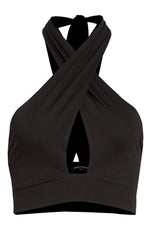 Naked Wardrobe Crossover Halter Crop Top in Black, Size Medium