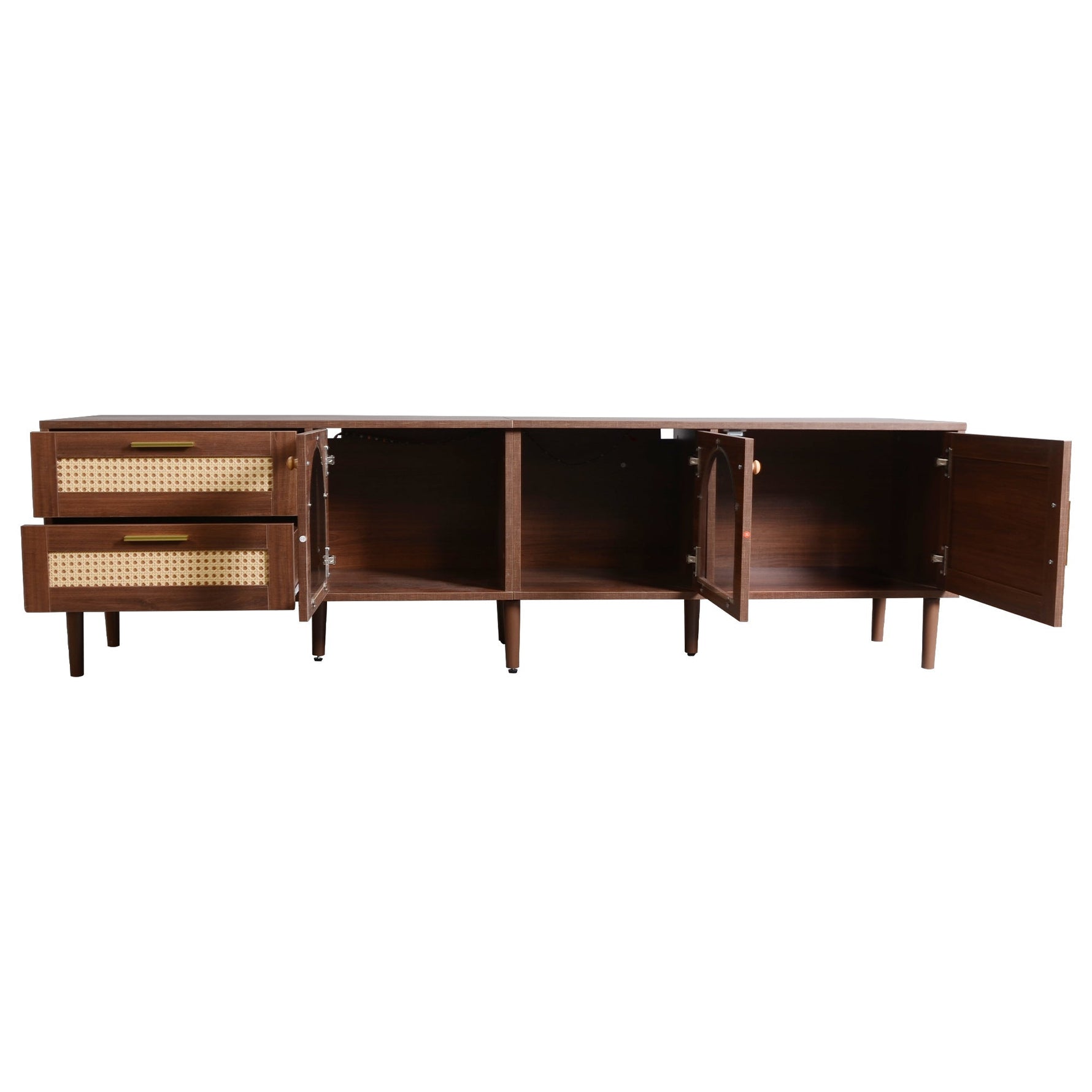Rattan TV Stand with 3 Cabinets and 2 Drawers