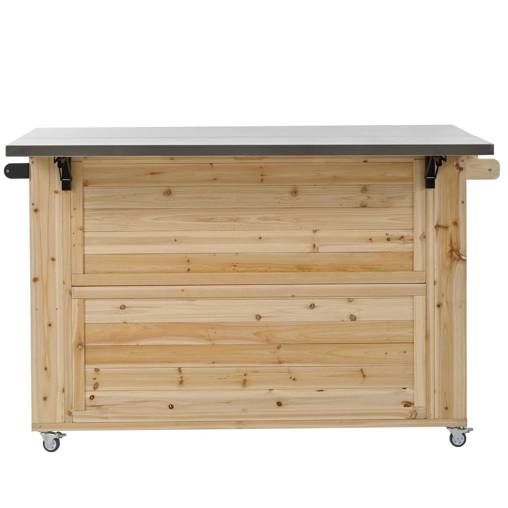 Outdoor Kitchen Island Fir Wood Kitchen Island with Stainless Steel Top