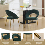 Velvet Fabric Dining Chair with Curved Backrest and Golden Metal Legs