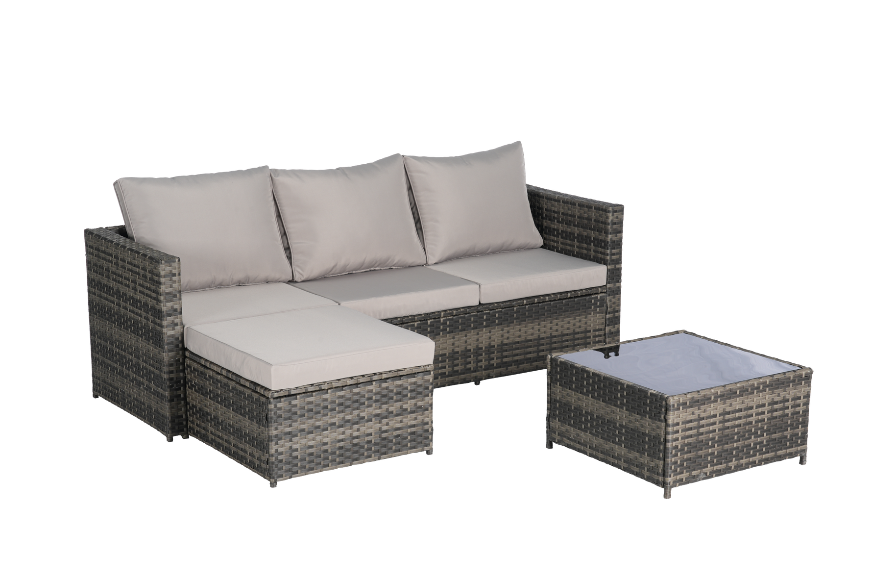 2 Pieces Patio Furniture Set with Woven Sectional and Ottoman