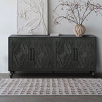 Carved Flower Door Large Storage Cabinet with Metal Handle