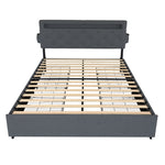 Bed With USB Charging Station, LED Lights, Headboard & Storage Drawers