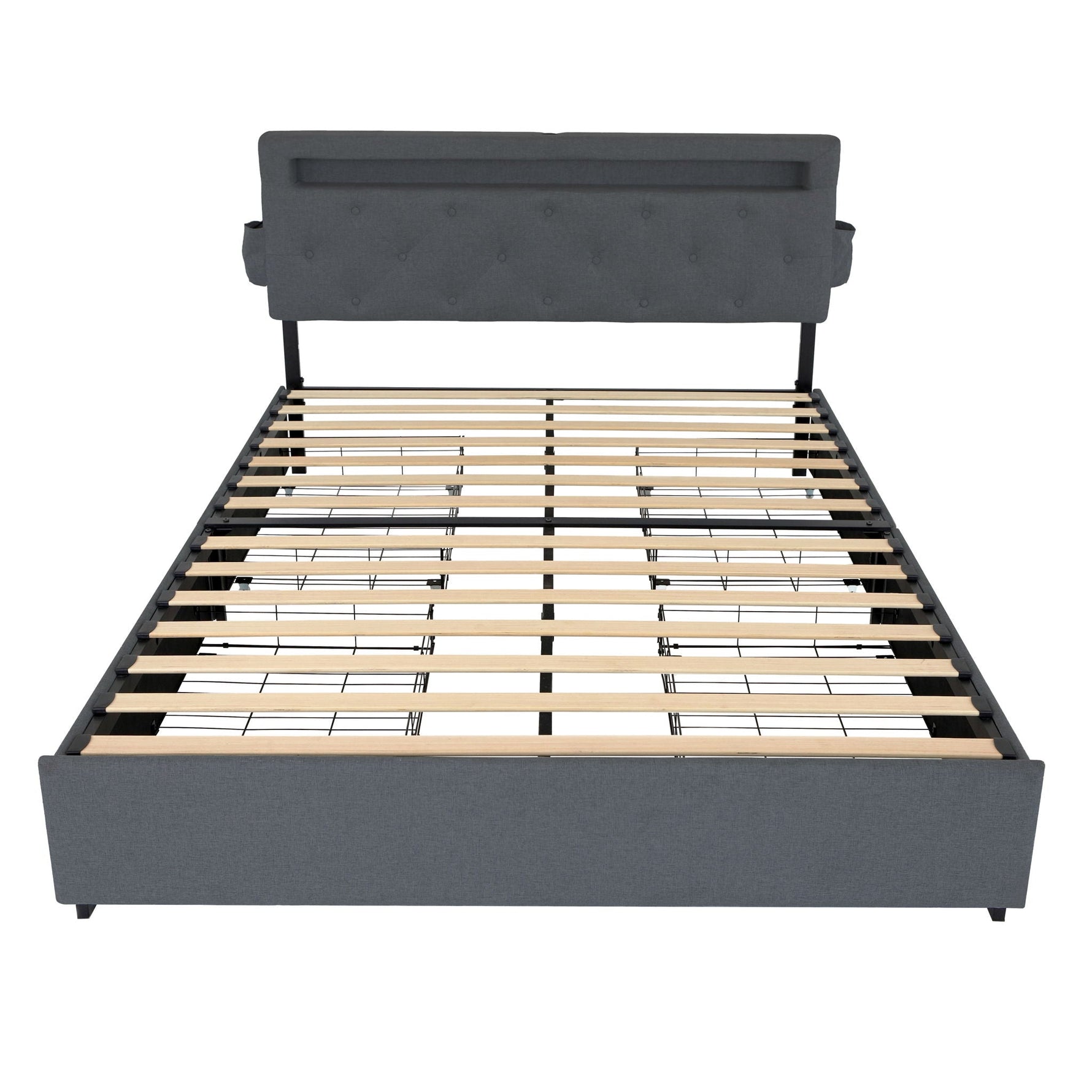 Bed With USB Charging Station, LED Lights, Headboard & Storage Drawers