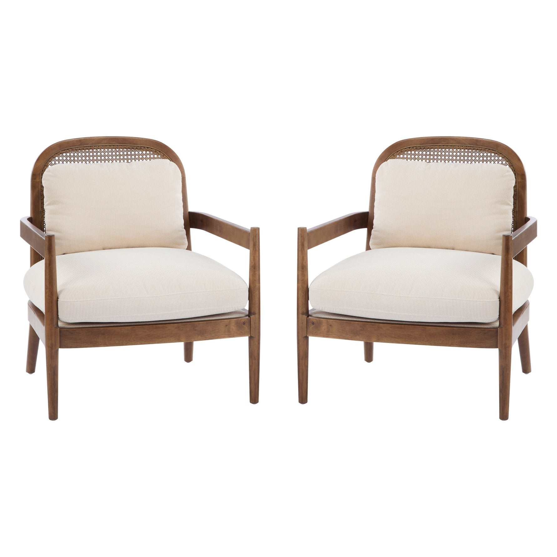 Elliston Rattan Backrest Solid Wood Accent Chair with Cushions - Set of 2