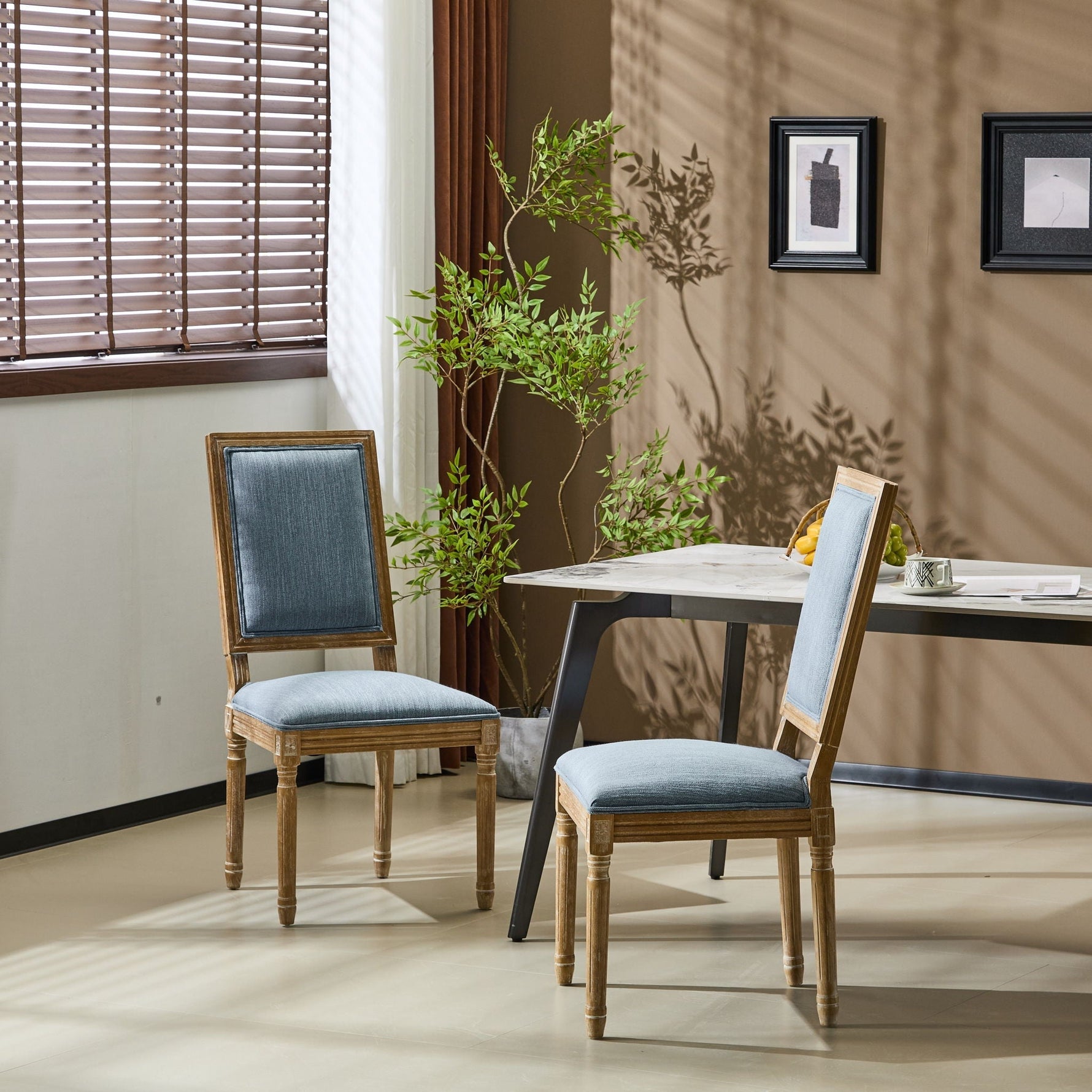 French Country Style Dining Chair with Upholstered Seating and Fluted Legs