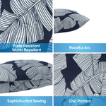 2 Pack Outdoor Throw Pillows, Waterproof & Fade-Resistant (18x18 Inch, Blue Leaf)