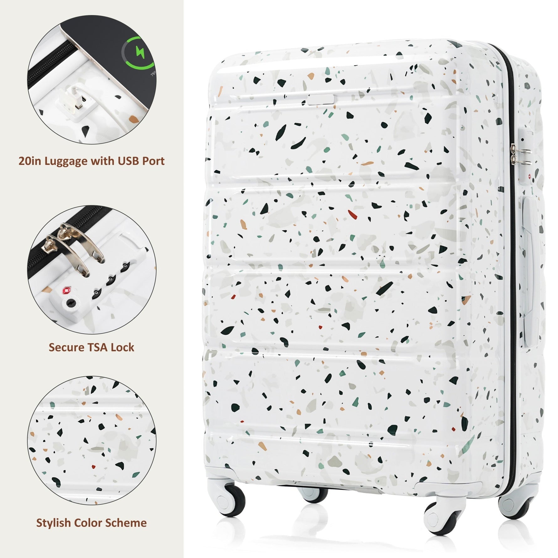 Luggage Set of 3 with USB Port and Spinner Wheels