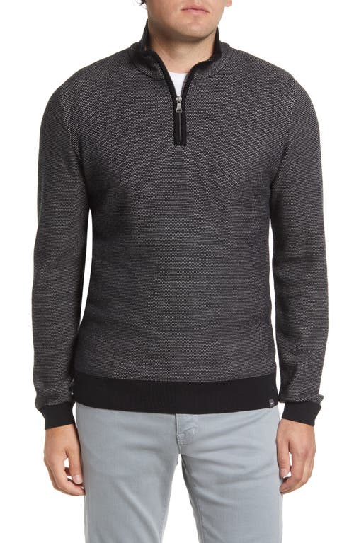 Brax Steffen Jacquard Wool Blend Quarter Zip Sweater in Black , Size 52