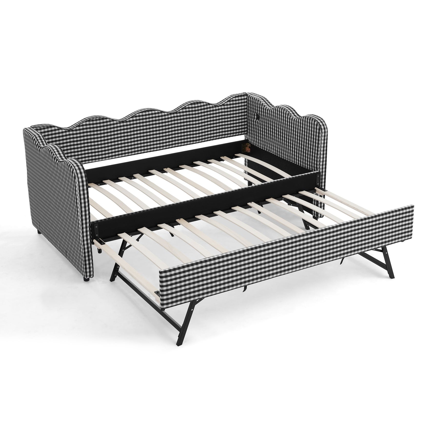 Cozy Gingham Daybed with Trundle Twin Size Sofa Bed