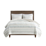 3 Piece Printed Microfiber Seersucker Quilt Set Taupe/Blue Full/Queen