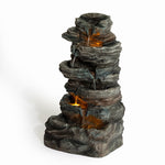 6-Tier Outdoor Cascading Stone Water Fountain with 3 LED Lights