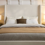 Caron Upholstered Wingback Bed with 52.3' High Headboard in Ivory Canvas Chenille
