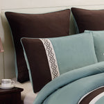 Tolbert 8 Pc Teal & Brown Geometric Embroidered Comforter Set