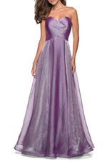 La Femme Strapless Metallic Organza Gown - Orchid