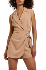 River Island Wrap Blazer Playsuit in Stone, Size 10