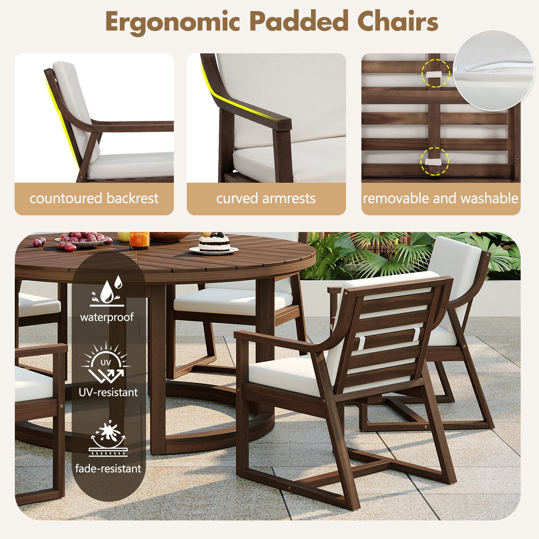 TREXM Patio Dining Table Set for 6 with Umbrella Hole