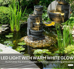 Garden Fountain, Tall Outdoor Waterfall with LED Lights