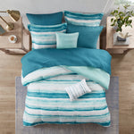8 Piece Printed Seersucker Comforter and Quilt Set Collection Aqua Full/Queen