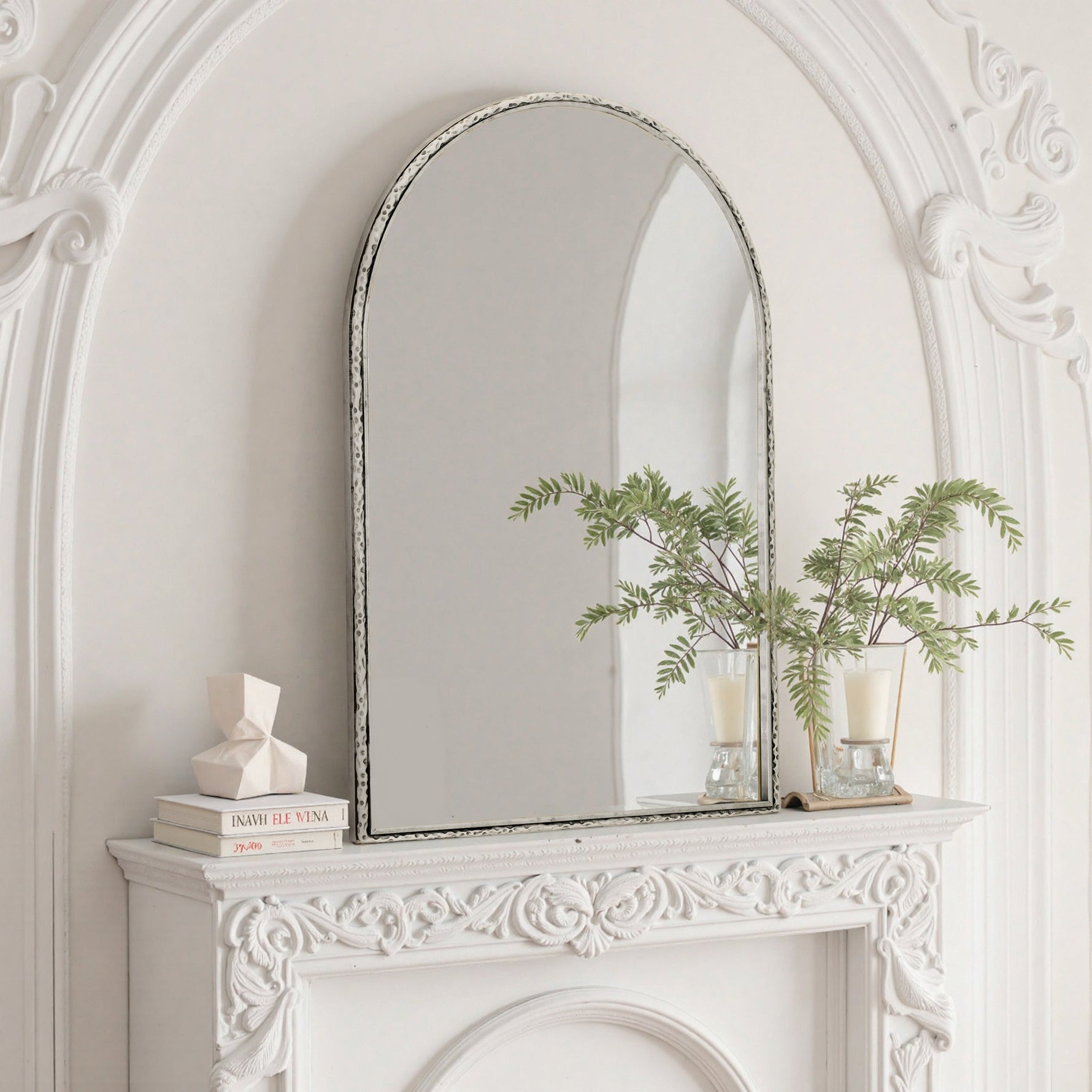 Arched Silver Wall Mirror with Tempered Glass Metal Frame
