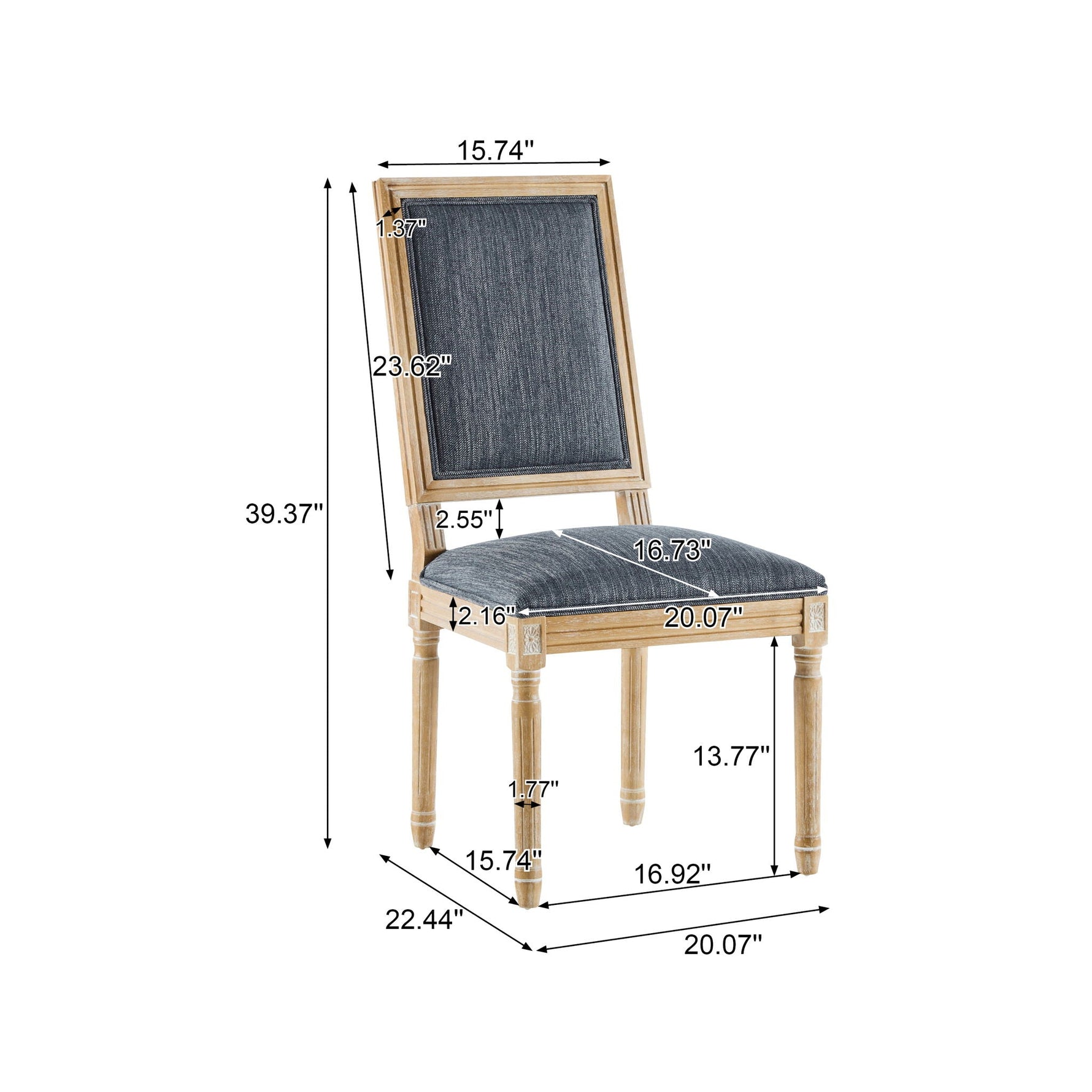French Country Style Dining Chair with Upholstered Seating and Fluted Legs