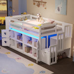 Loft Bed With Storage Cabinets, Staircase Drawers & LED Lights
