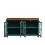 Elegant European Antique Style 4-Door Cabinet with Tempered Glass Doors