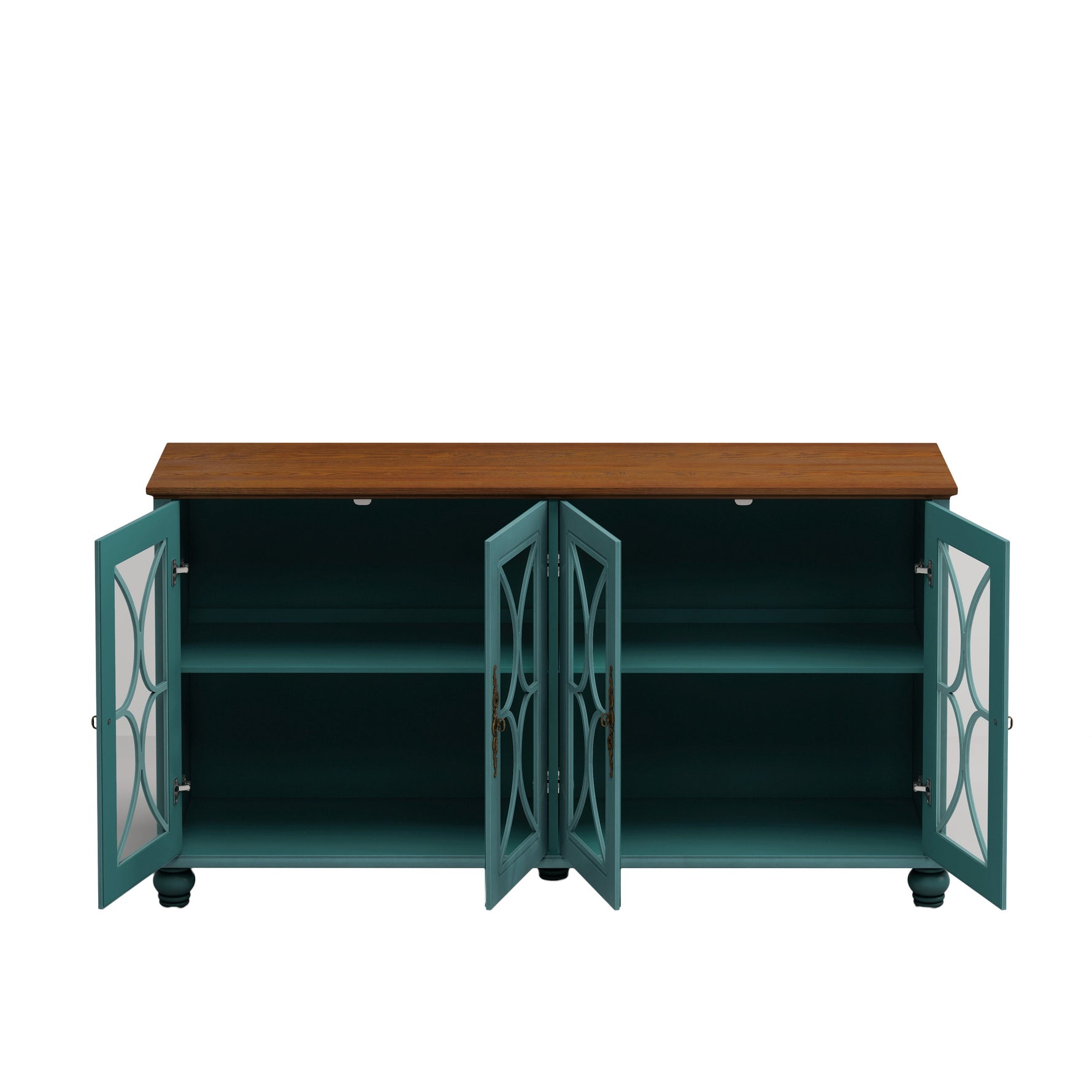 Elegant European Antique Style 4-Door Cabinet with Tempered Glass Doors