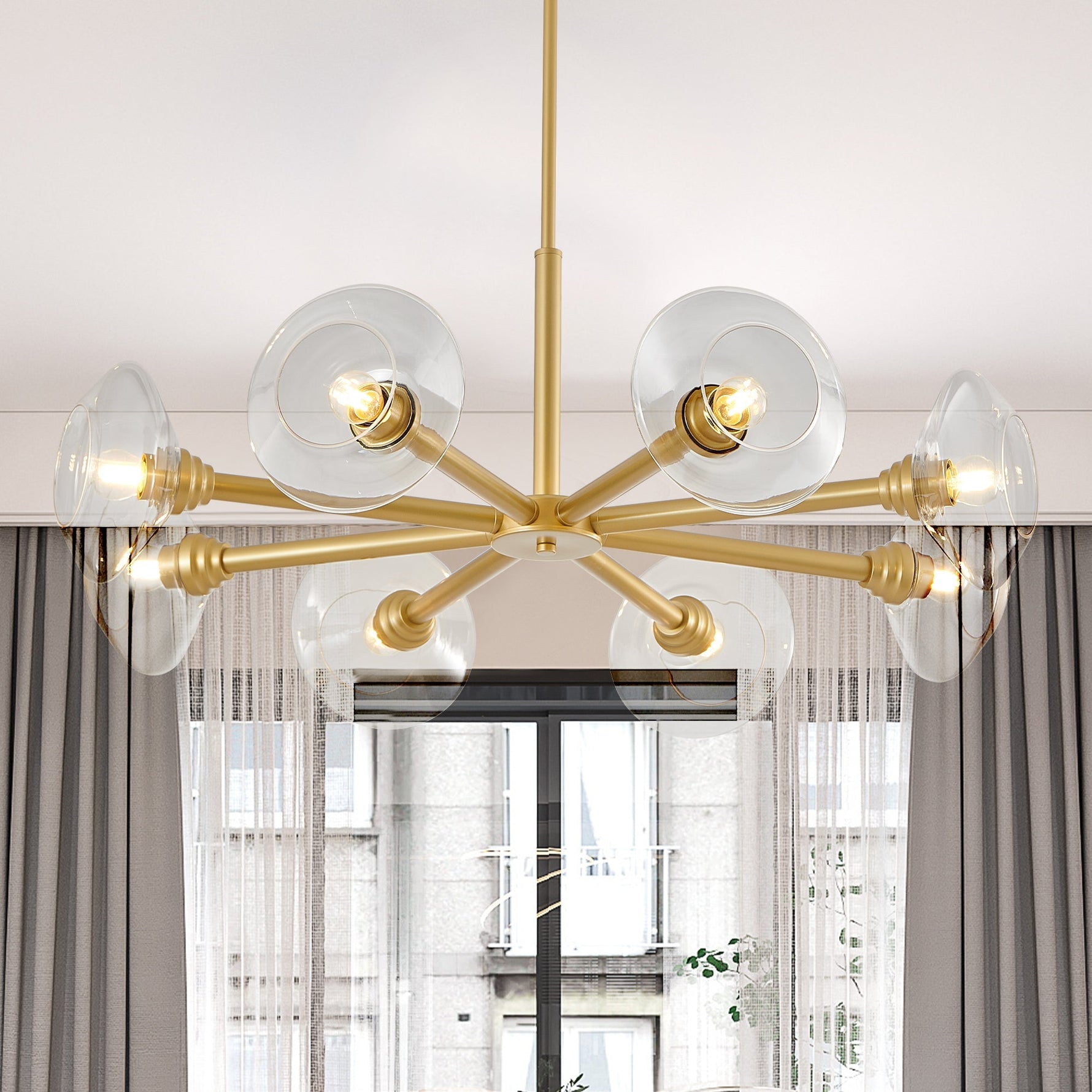 36" Modern Gold 8-Light Sputnik Chandelier with Clear Glass Shades