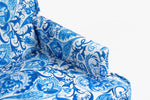 Upholstered Accent Chair with Blue and White Porcelain Print Linen Fabric