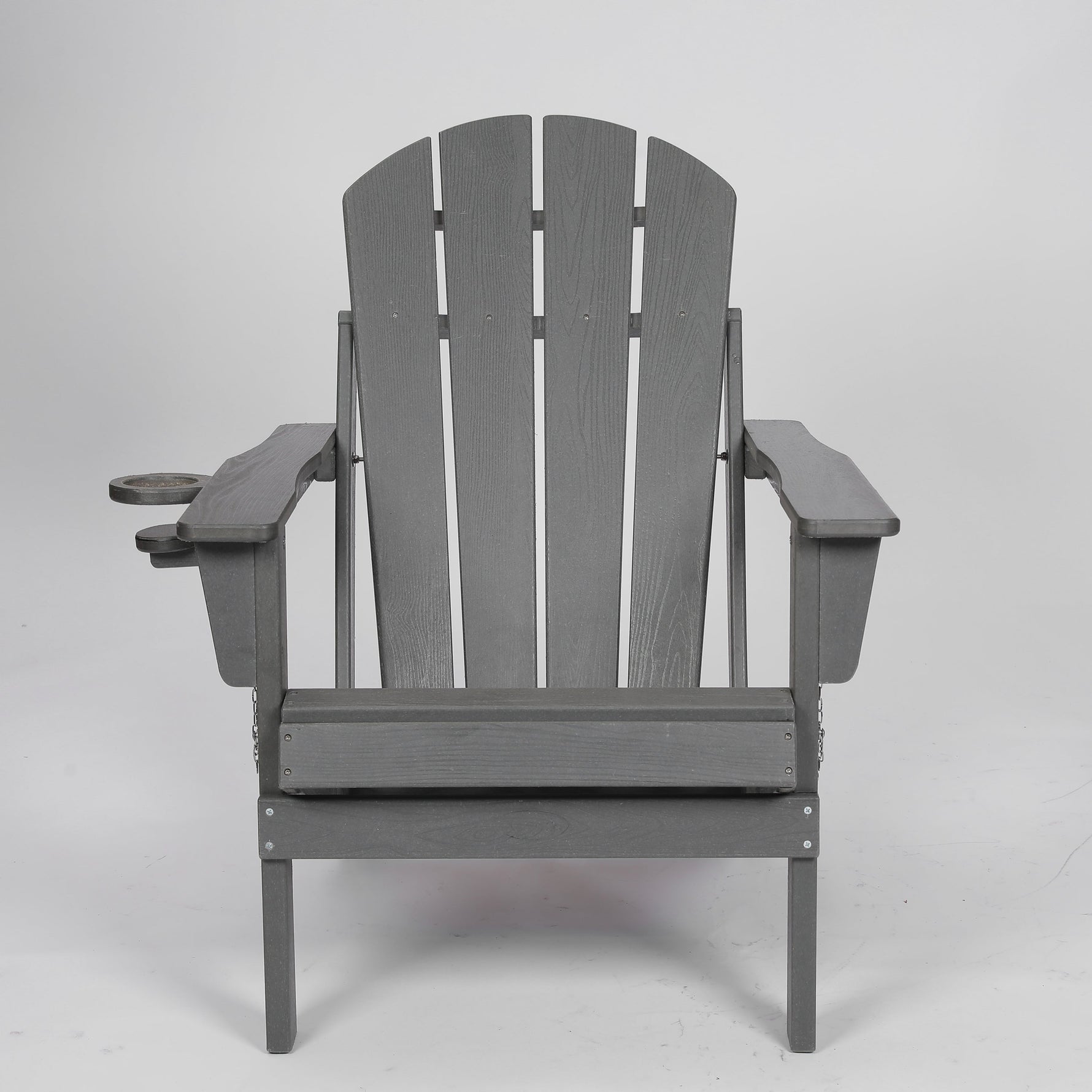 HDPE Folding Adirondack Chair with Dual Cup Holder - Gray