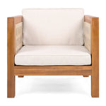 Outdoor Club Chair with Rope Arm and Cushions - Beige / Teak
