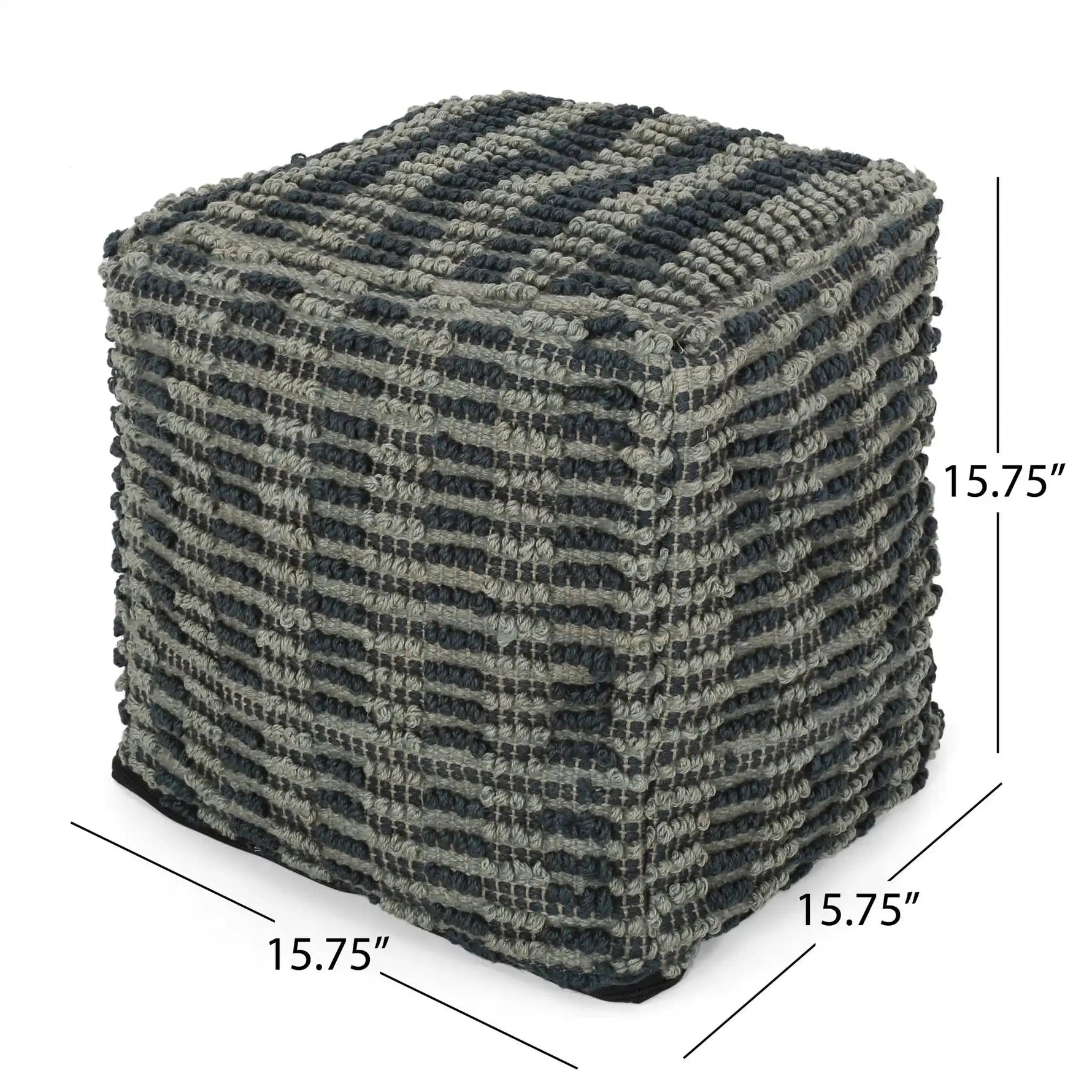 Walle Fabric Square Pouf Ottoman and Floor Cushion Teal Blue