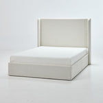 Caron Upholstered Wingback Bed with 52.3' High Headboard in Ivory Canvas Chenille