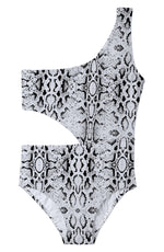 Girl's Stella Cove Kids' Snake Cutout One-Piece Swimsuit, Size 14Y - Black