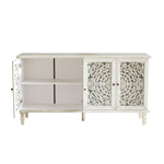 60" Antique Buffet Cabinet with Floral Carvings and Solid Wood Legs
