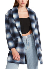 Steve Madden Zoey Brushed Plaid Jacket in Peacoat Navy , Size Medium