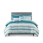8 Piece Printed Seersucker Comforter and Quilt Set Collection Aqua Full/Queen