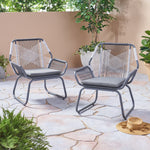 Set of 2 Woven Rattan Outdoor Club Chairs with Cushions