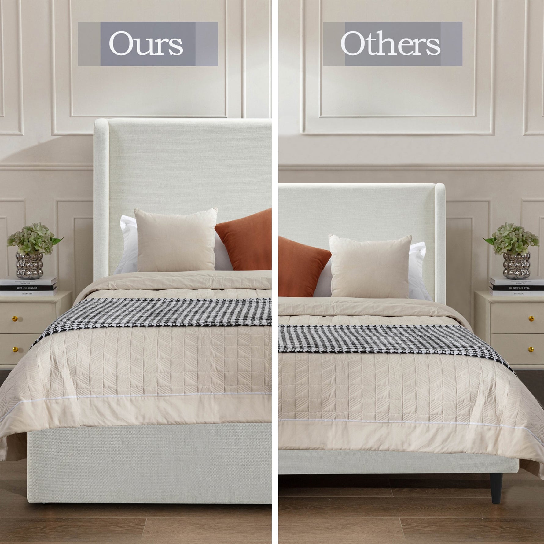 Caron Upholstered Wingback Bed with 54" High Headboard