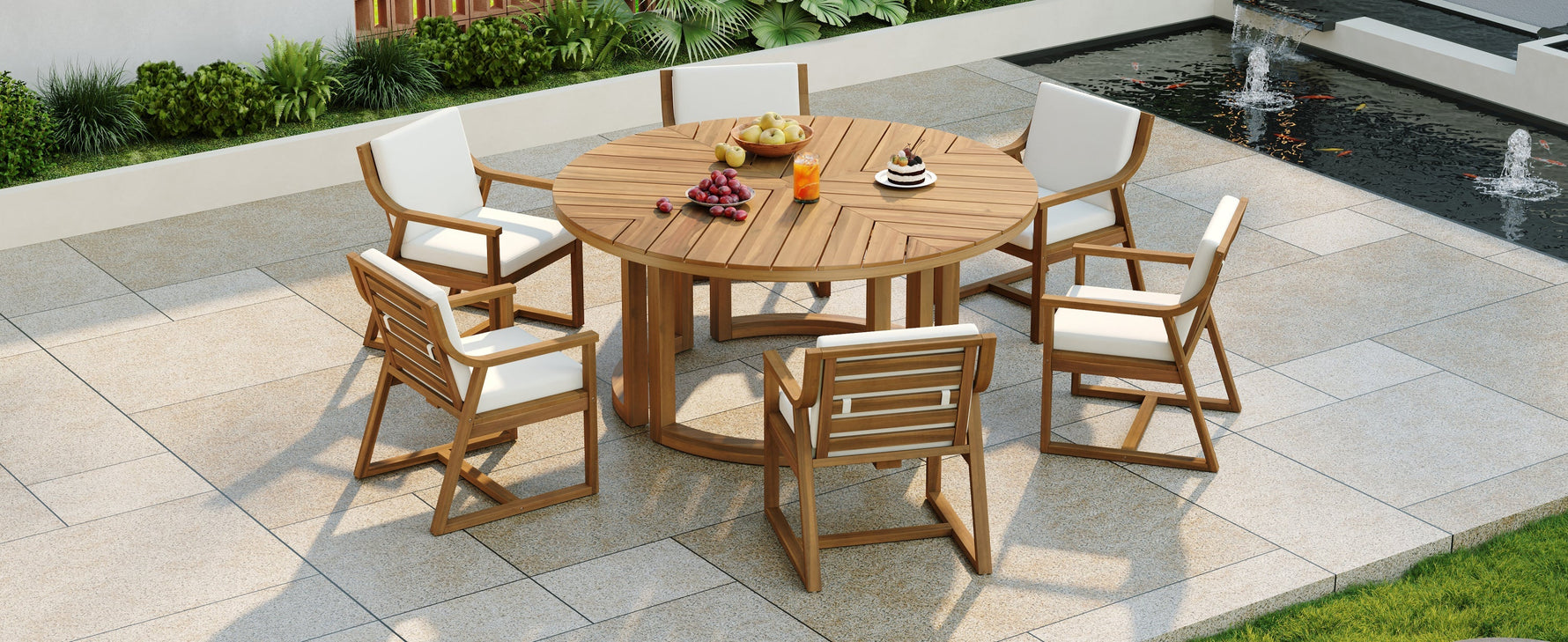 TREXM Patio Dining Table Set for 6 with Umbrella Hole