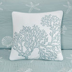4 Piece Cotton Reversible Embroidered Quilt Set with Throw Pillow Aqua King/Cal King