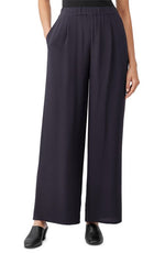 Eileen Fisher High Waist Pleated Wide Leg Silk Pants in Nocturne, Size X-Small