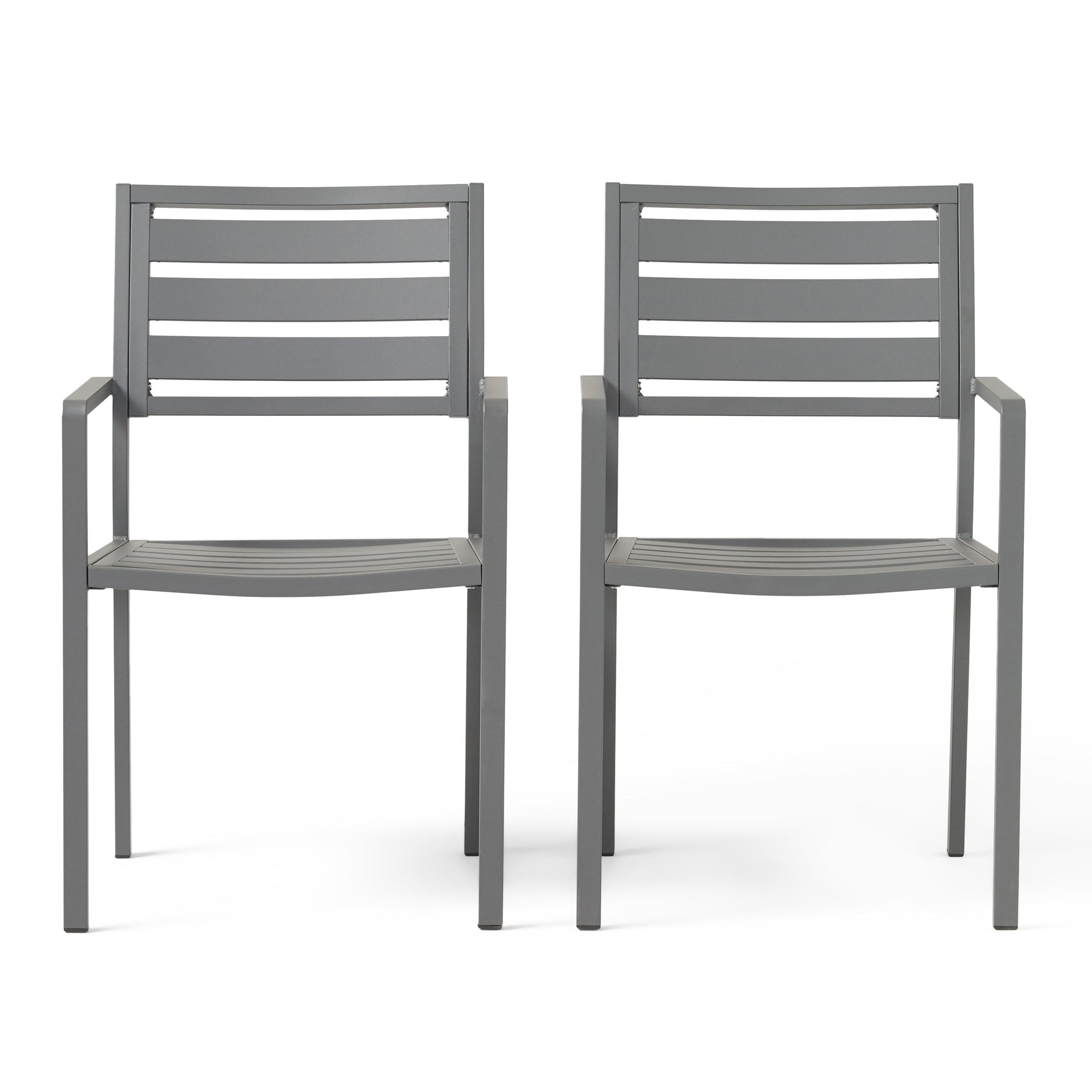 Outdoor Modern Aluminum Dining Chair (Set of 2), Gun Metal Gray